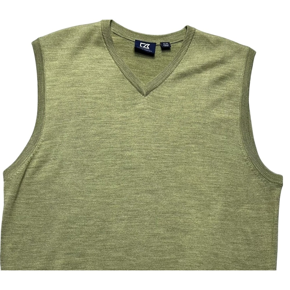 Cutter & Buck Sweater Vest Mens XL Olive Green Merino Wool Blend Classic Golf